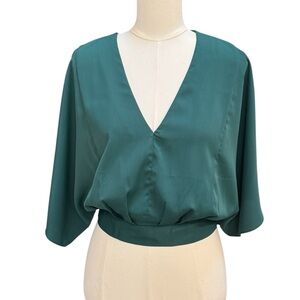 Milk & Honey Women’s Small Dark Teal Deep V Neck Batwing Dolman Sleeve Blouse
